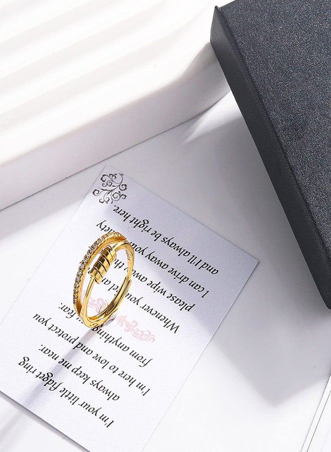 OOOPEL Sterling Silver Anxiety Ring For Women With Inspirational Card,S925 Adjustable Fidget Rings For Anxiety Women Cubic Zirconia Spinner Ring For Stress Relief With Jewelry Box Bague Anxiete Femme Gold - Image 5
